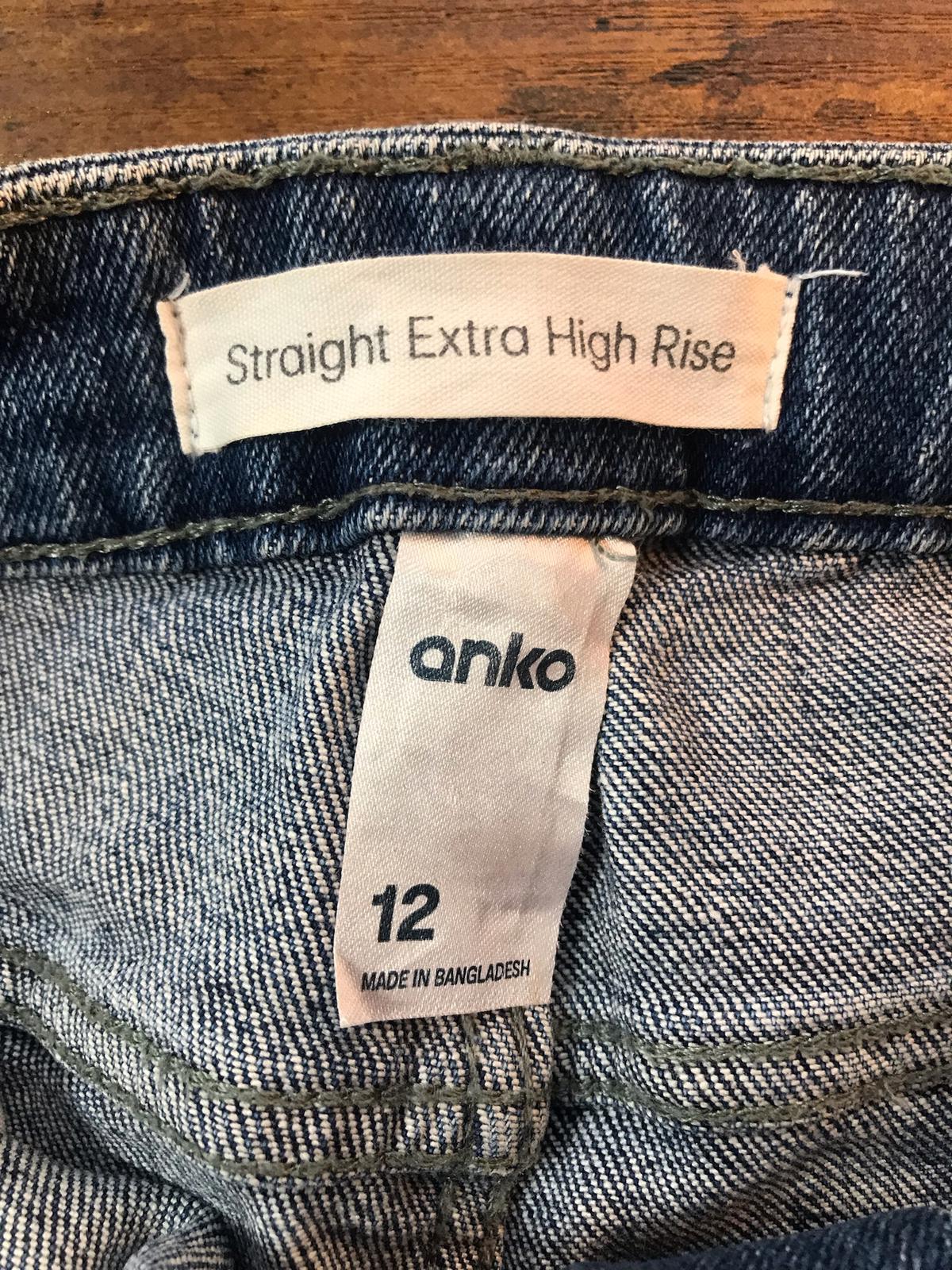 Anko Straight Extra High Rise Jeans UK 12 US 8 Blue Denim Stretch