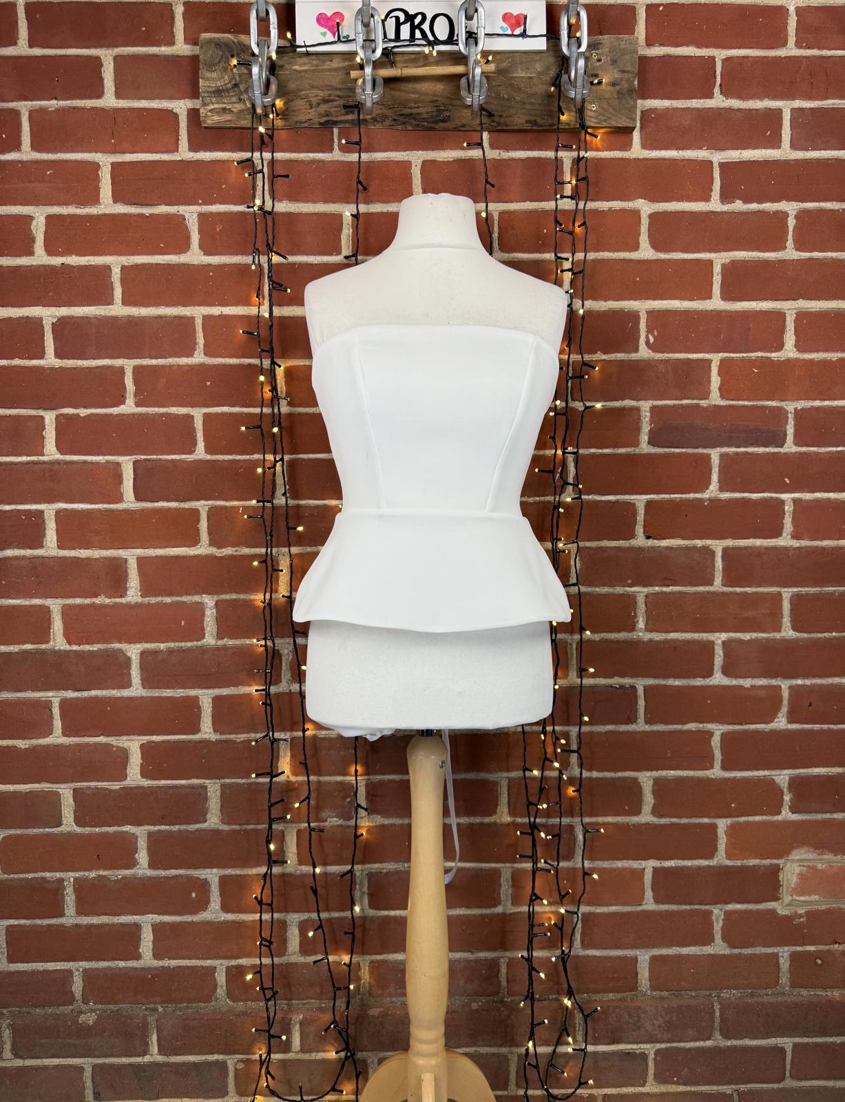 Goddiva London White Strapless Peplum Top UK 10 US 6 Elegant BNWT sku 406