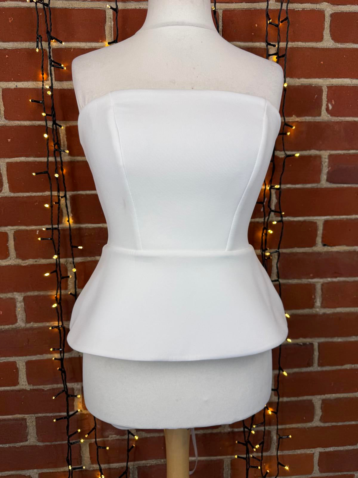 Goddiva London White Strapless Peplum Top UK 10 US 6 Elegant BNWT sku 406