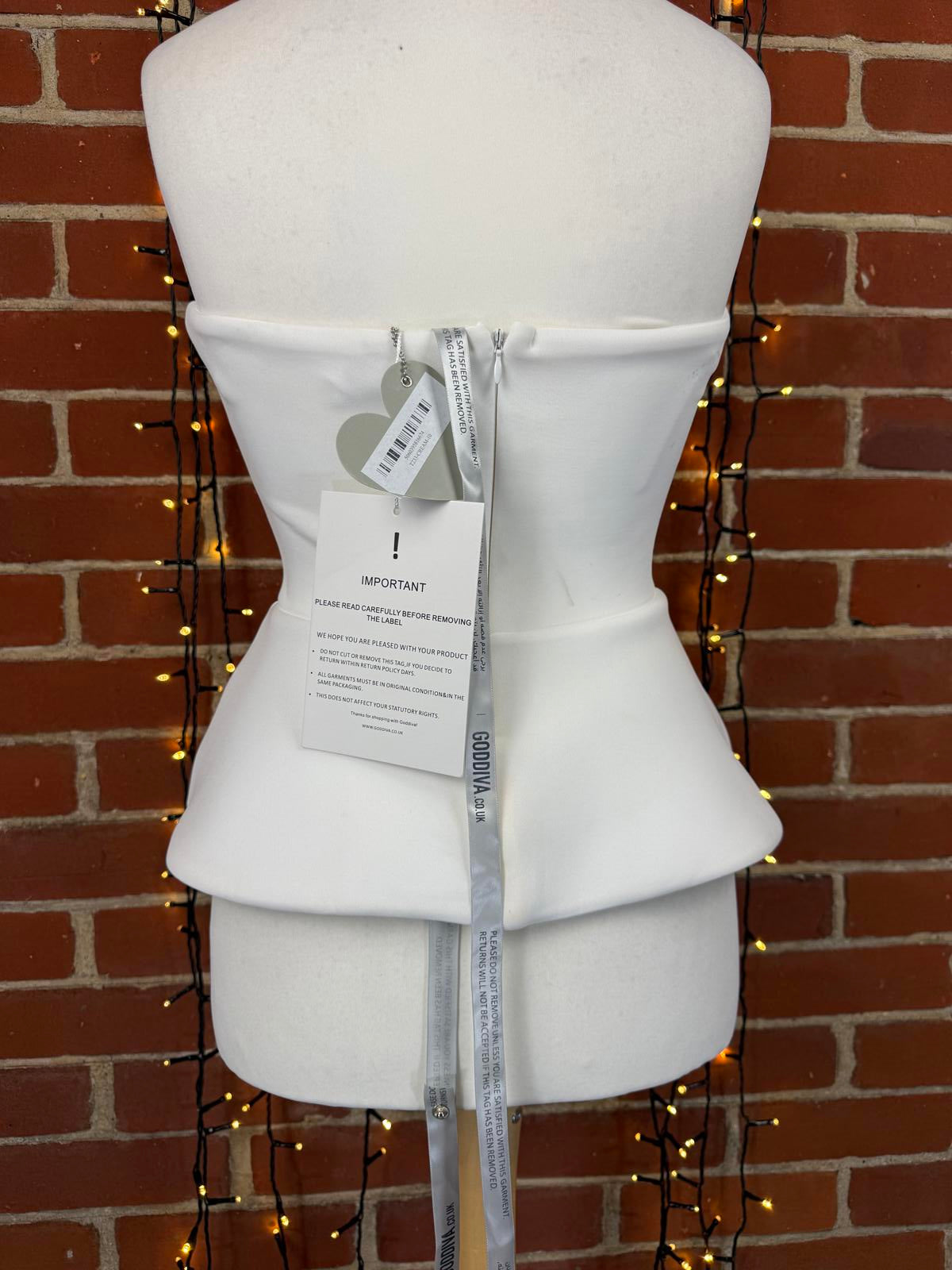 Goddiva London White Strapless Peplum Top UK 10 US 6 Elegant BNWT sku 406