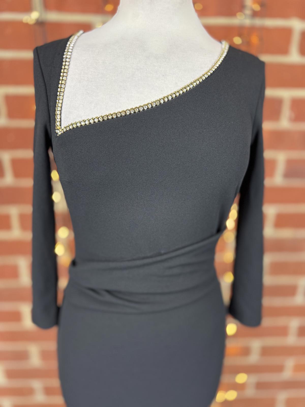 Black Diamanté Neckline Maxi Dress UK 8 BNWT Formal Evening Gown sku425