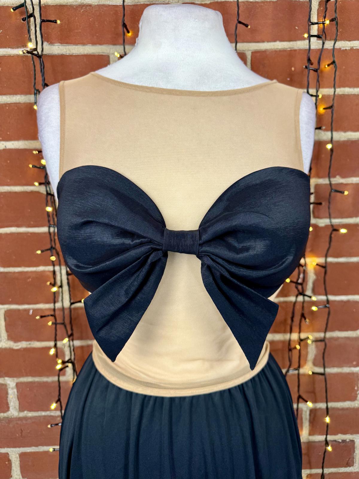 Sheer Mesh Bow Bust Crop Top Nude Black UK 6-8 US 2-4 BNWT  sku427