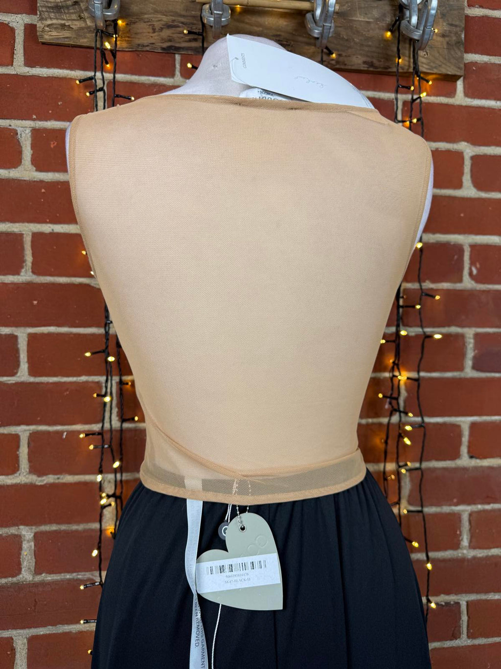 Sheer Mesh Bow Bust Crop Top Nude Black UK 6-8 US 2-4 BNWT  sku427