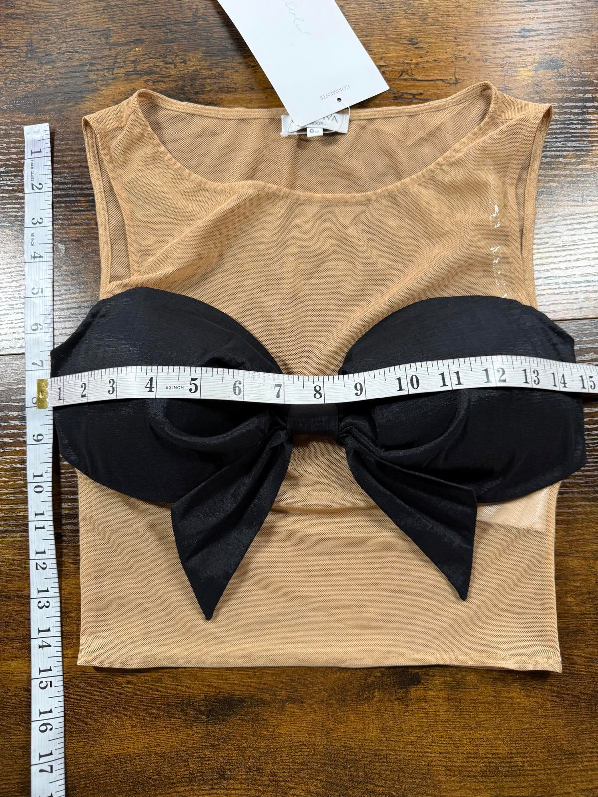 Sheer Mesh Bow Bust Crop Top Nude Black UK 6-8 US 2-4 BNWT  sku427