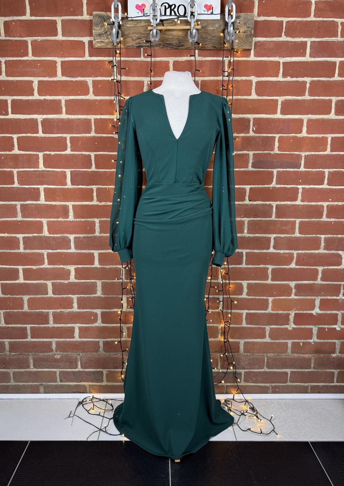 Goddiva Emerald Green Chiffon Sleeve Maxi Dress UK 8 US 4 sku430
