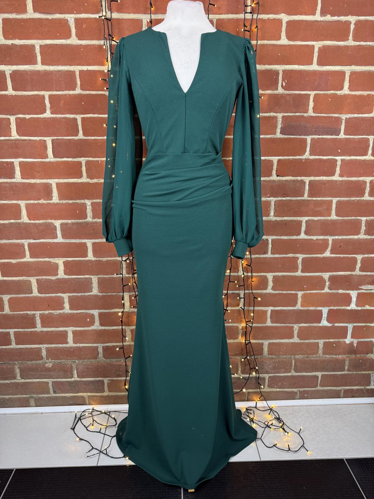 Goddiva Emerald Green Chiffon Sleeve Maxi Dress UK 8 US 4 sku430