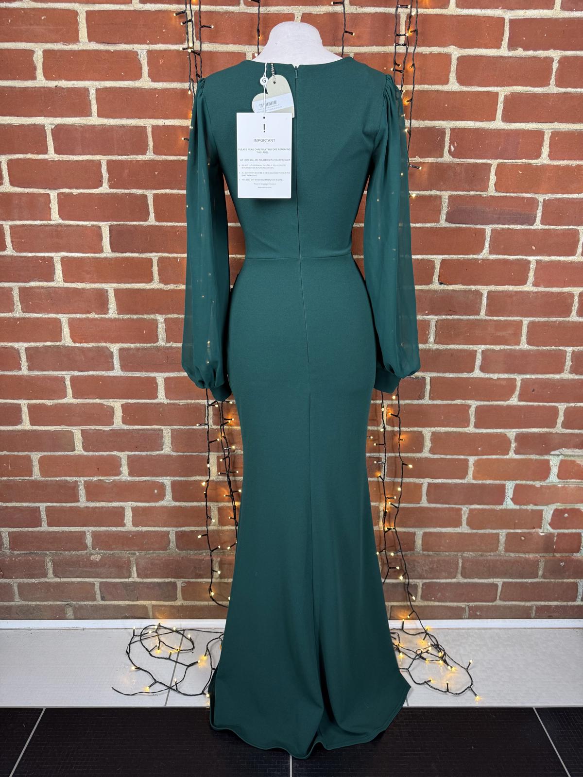 Goddiva Emerald Green Chiffon Sleeve Maxi Dress UK 8 US 4 sku430