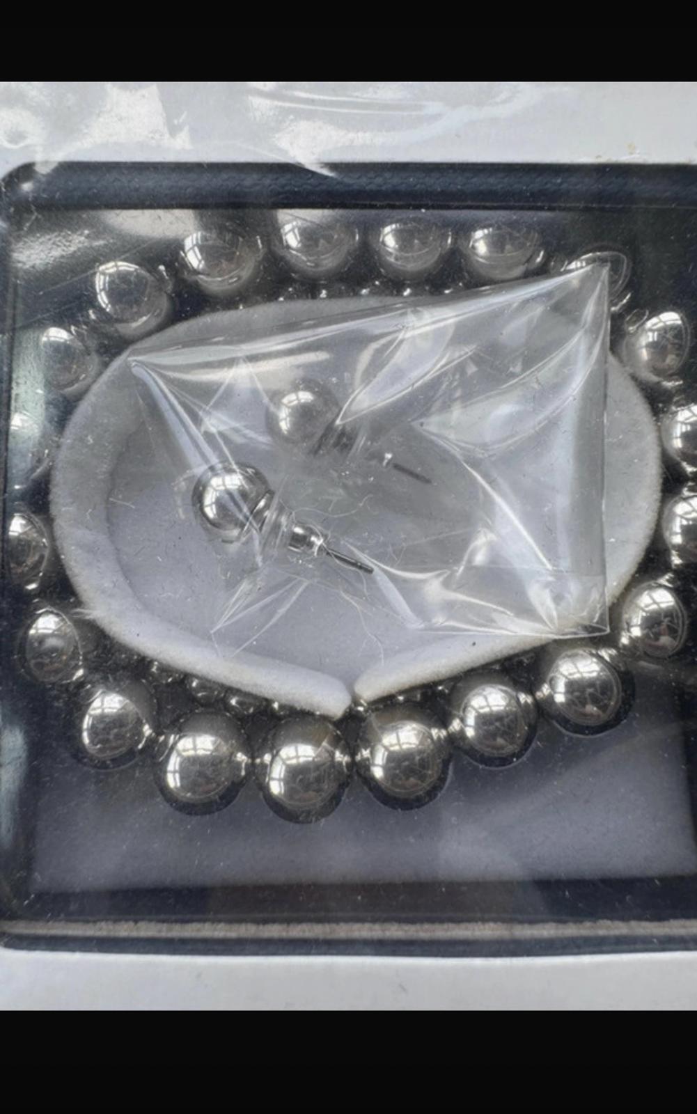 Carlo Gioielliere Silver Tone Bead Jewellery Set Bracelet Earrings