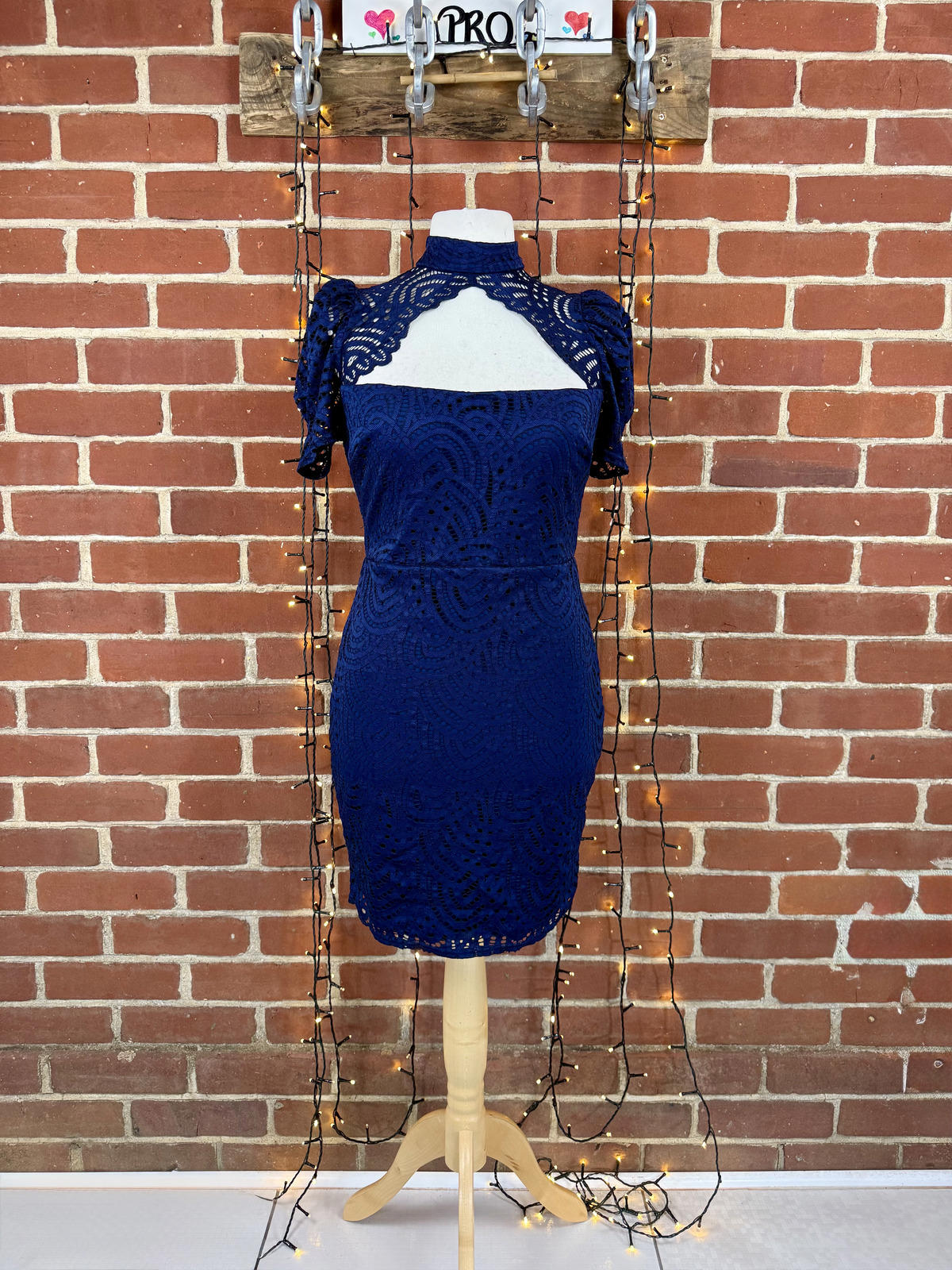 City Goddess Navy Lace High Neck Midi Dress UK 14 Occasion sku435