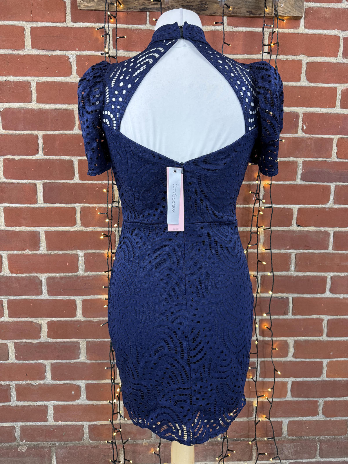 City Goddess Navy Lace High Neck Midi Dress UK 14 Occasion sku435