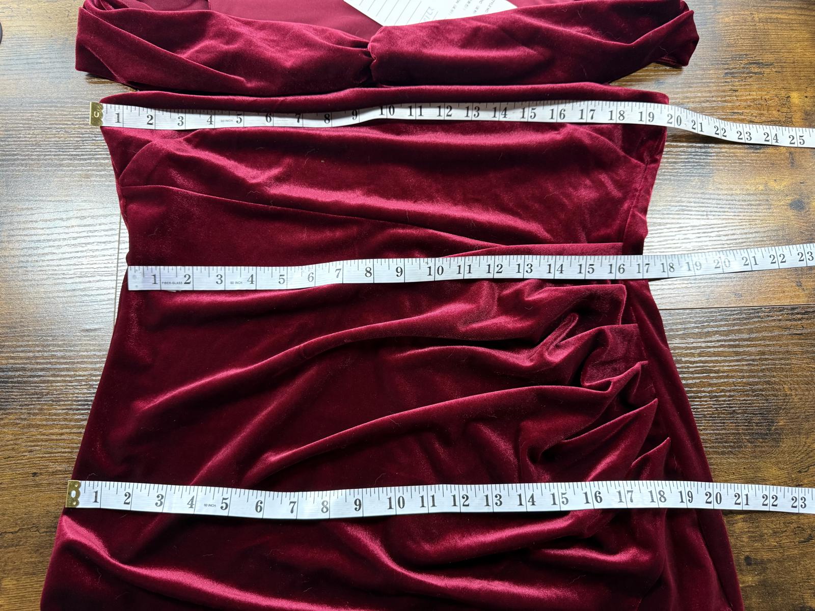 Burgundy Velvet Bardot Maxi Dress UK 16 Sample Evening Gown Slit sku 439