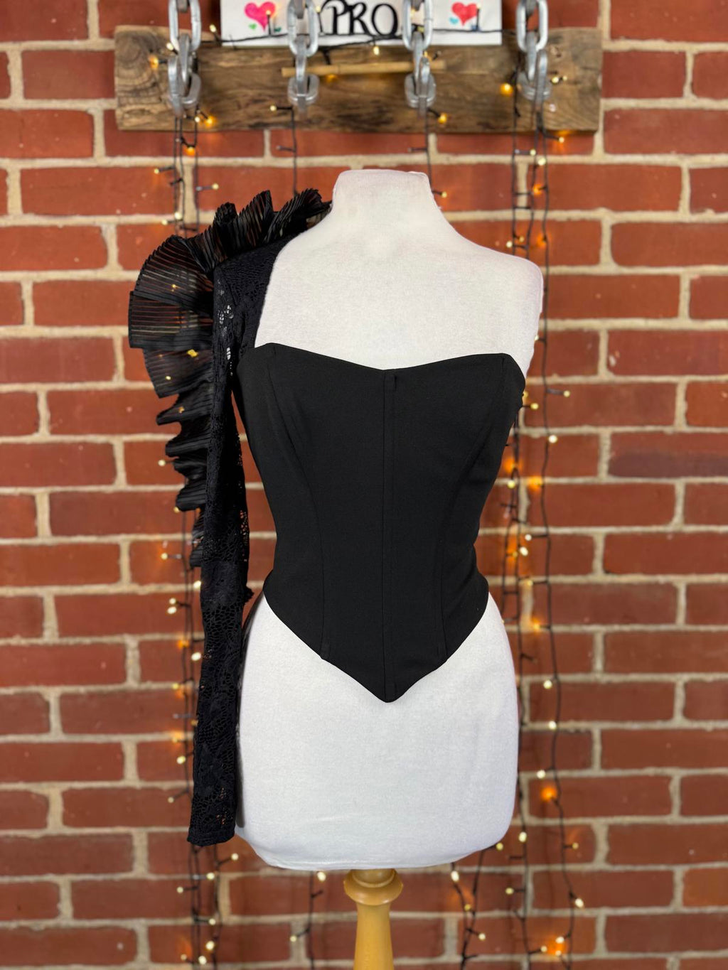 Goddiva London Black One Shoulder Lace Corset Top UK 8–10 Sample sku442