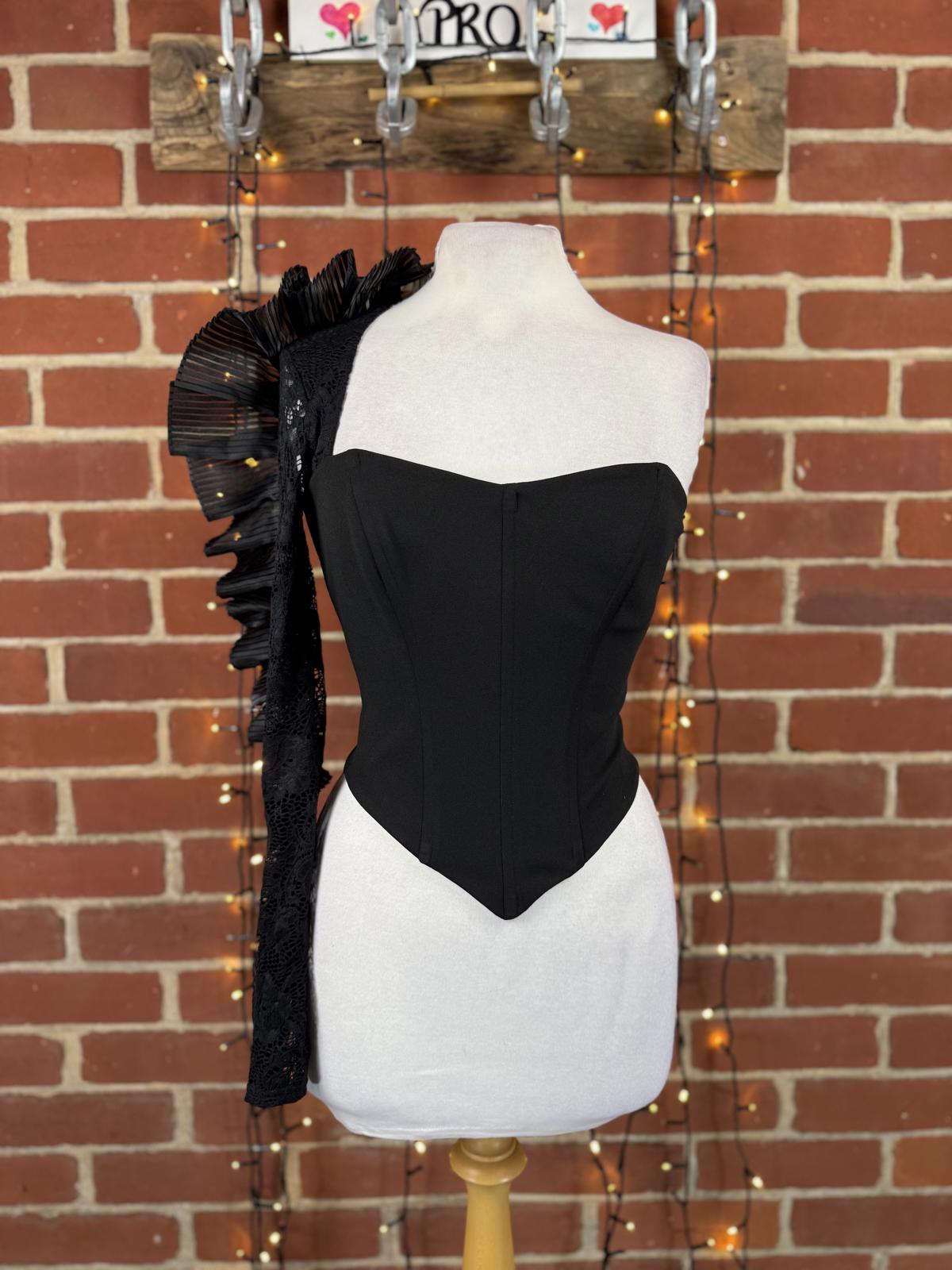 Goddiva London Black One Shoulder Lace Corset Top UK 8–10 Sample sku442