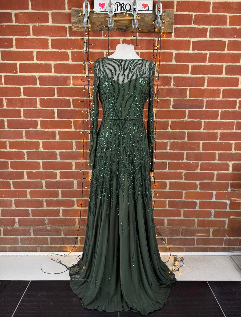 Goddiva Green Sequin Beaded Maxi Dress UK 8 Sample Sold Out Colour sku446