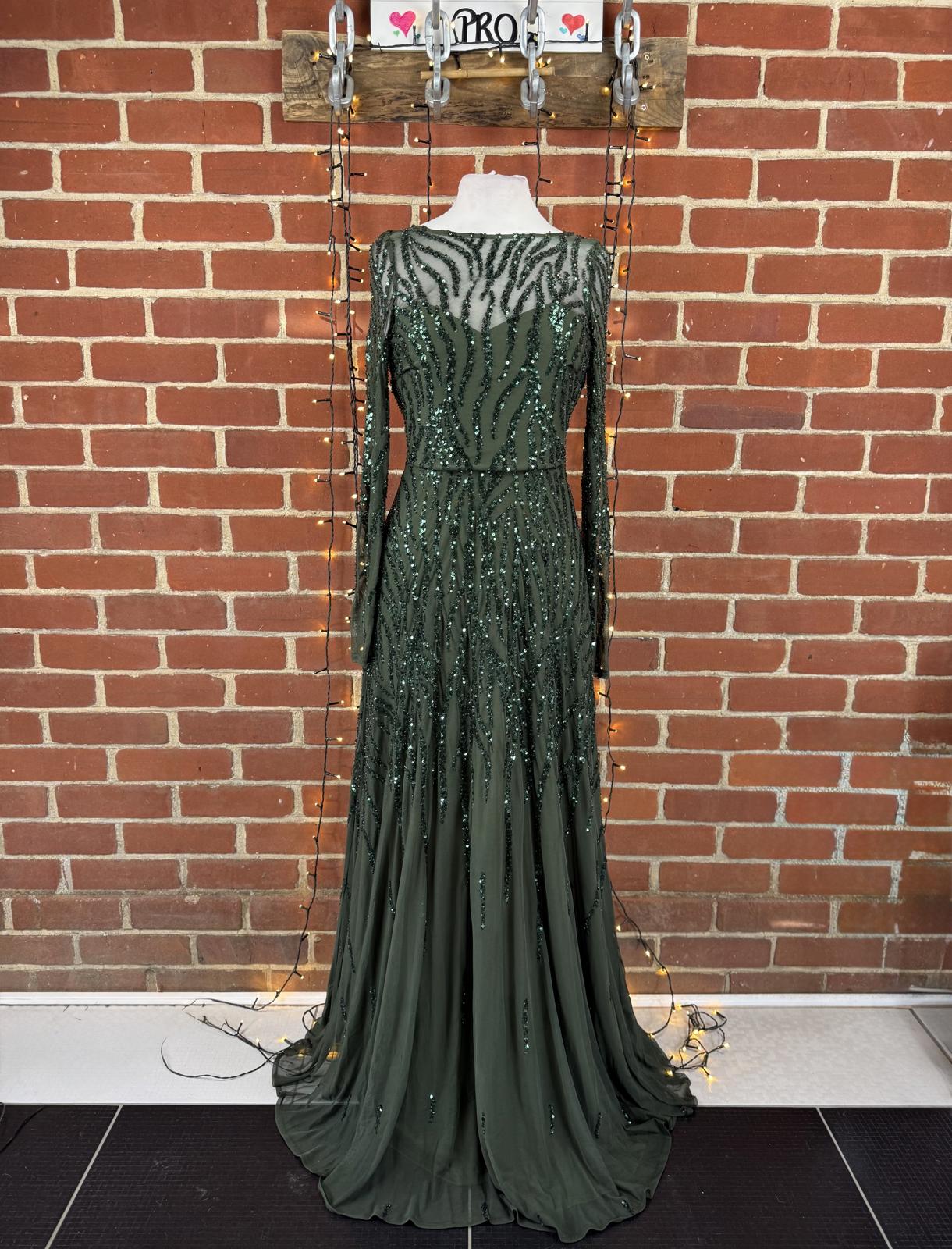 Goddiva Green Sequin Beaded Maxi Dress UK 8 Sample Sold Out Colour sku446