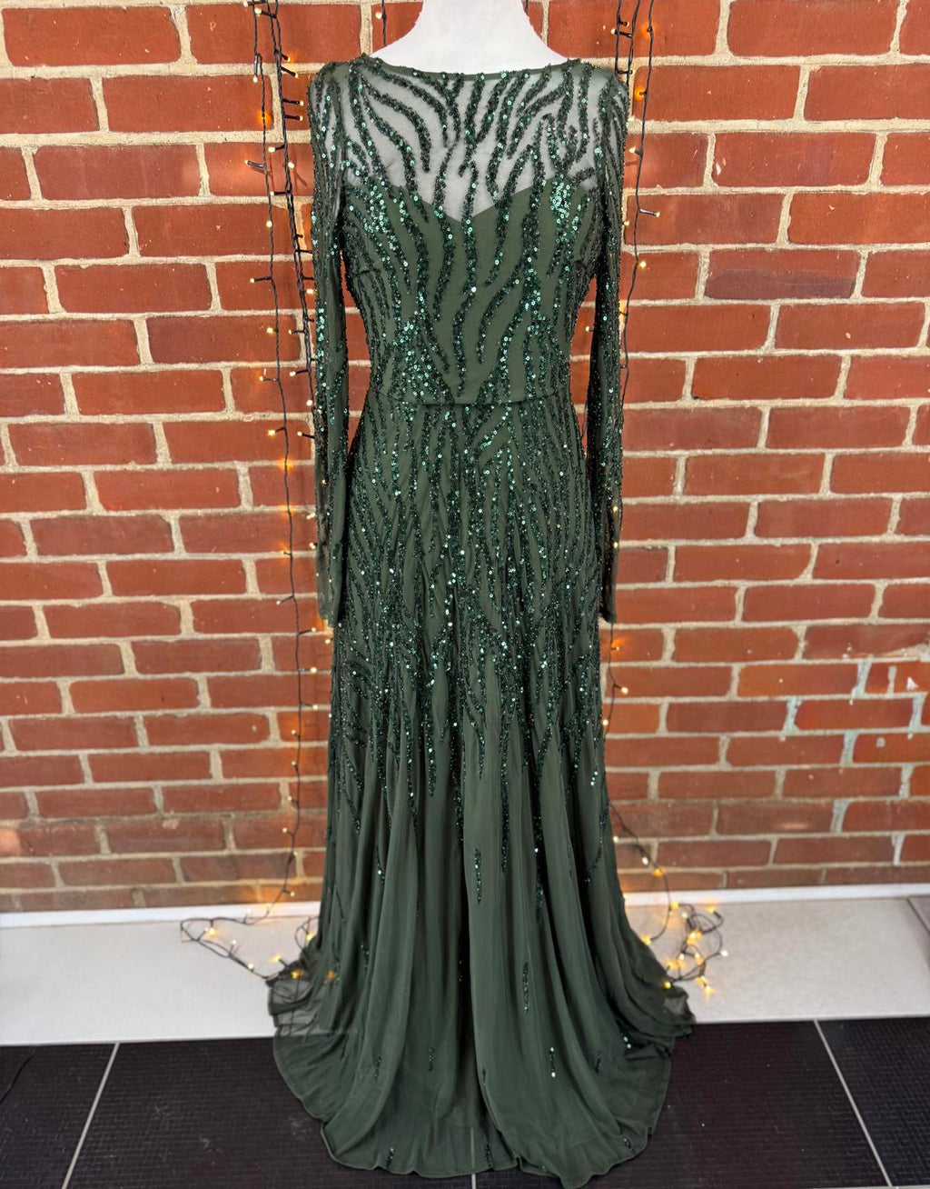 Goddiva Green Sequin Beaded Maxi Dress UK 8 Sample Sold Out Colour sku446