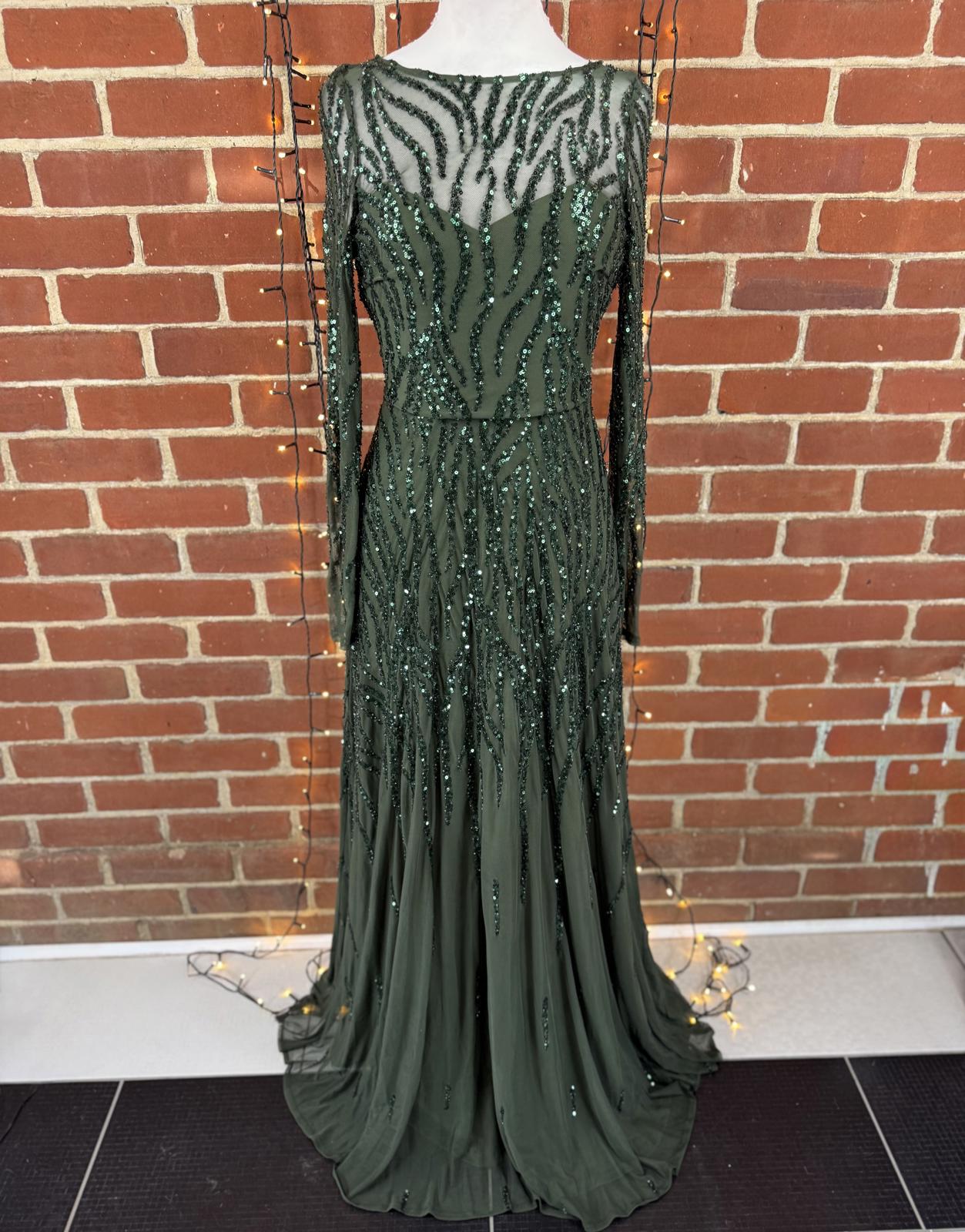 Goddiva Green Sequin Beaded Maxi Dress UK 8 Sample Sold Out Colour sku446