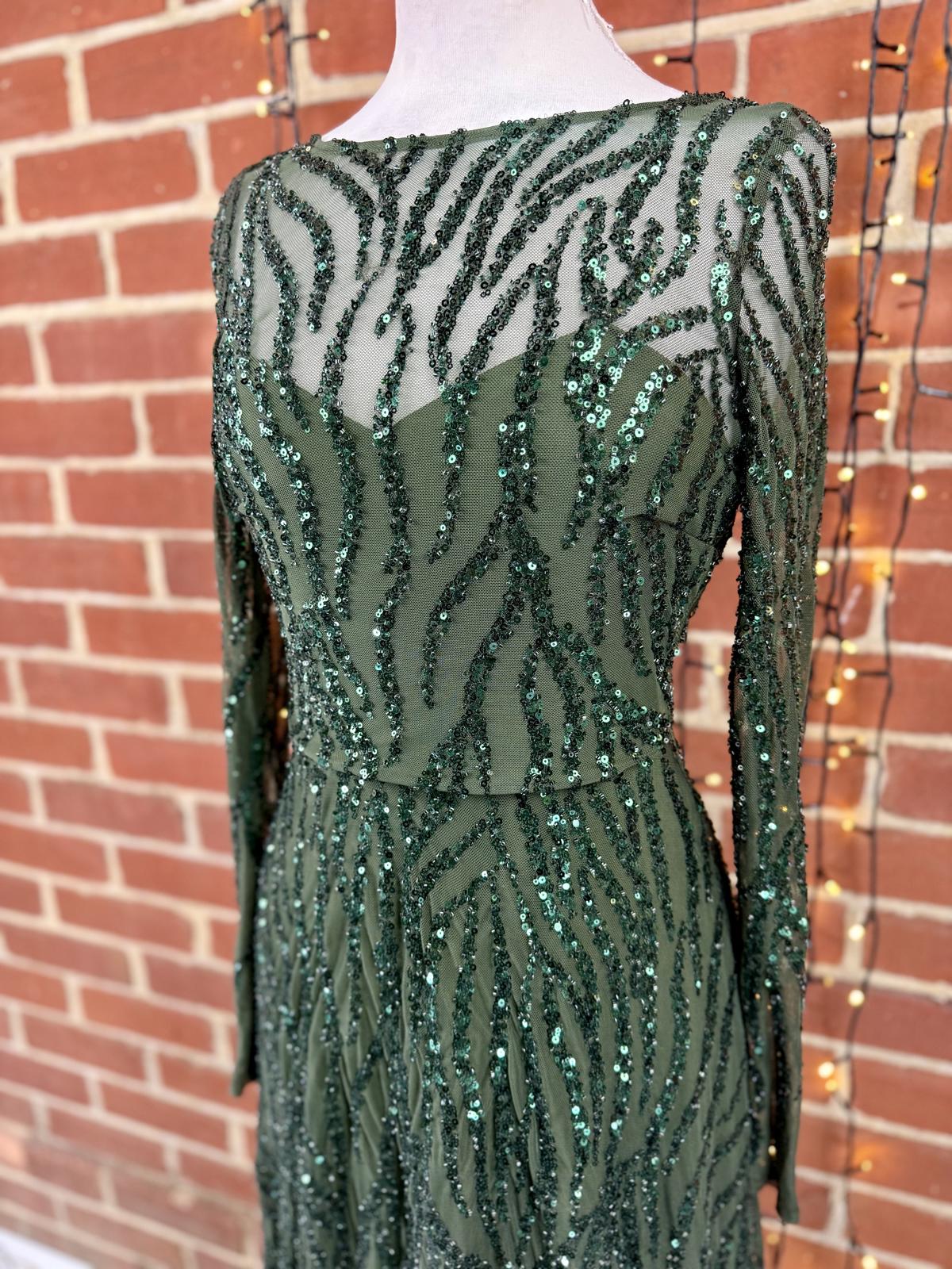 Goddiva Green Sequin Beaded Maxi Dress UK 8 Sample Sold Out Colour sku446