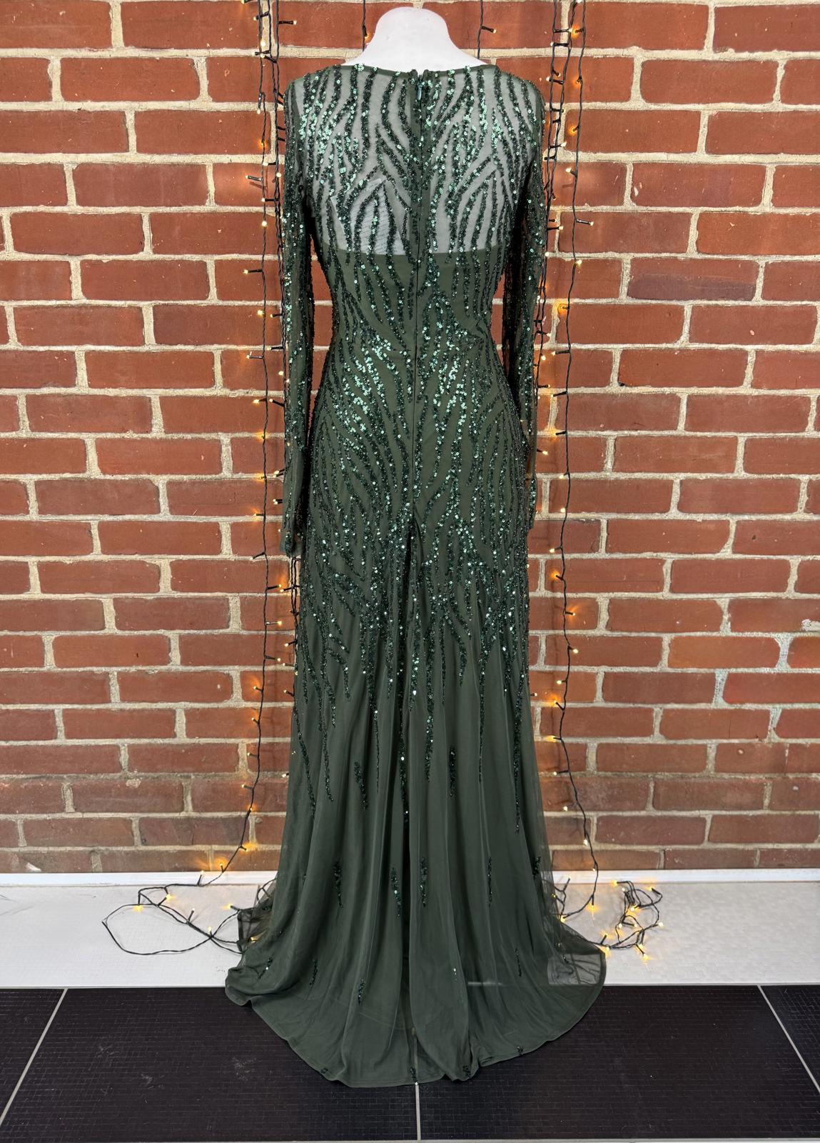 Goddiva Green Sequin Beaded Maxi Dress UK 8 Sample Sold Out Colour sku446
