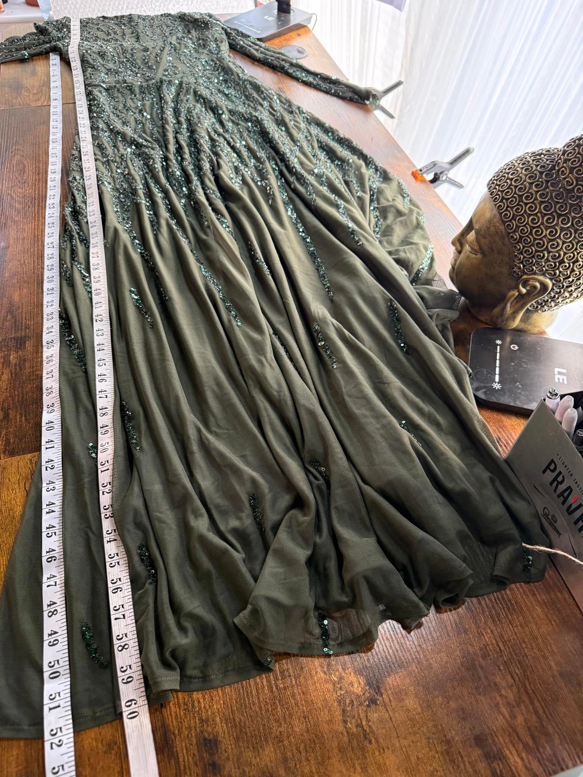 Goddiva Green Sequin Beaded Maxi Dress UK 8 Sample Sold Out Colour sku446