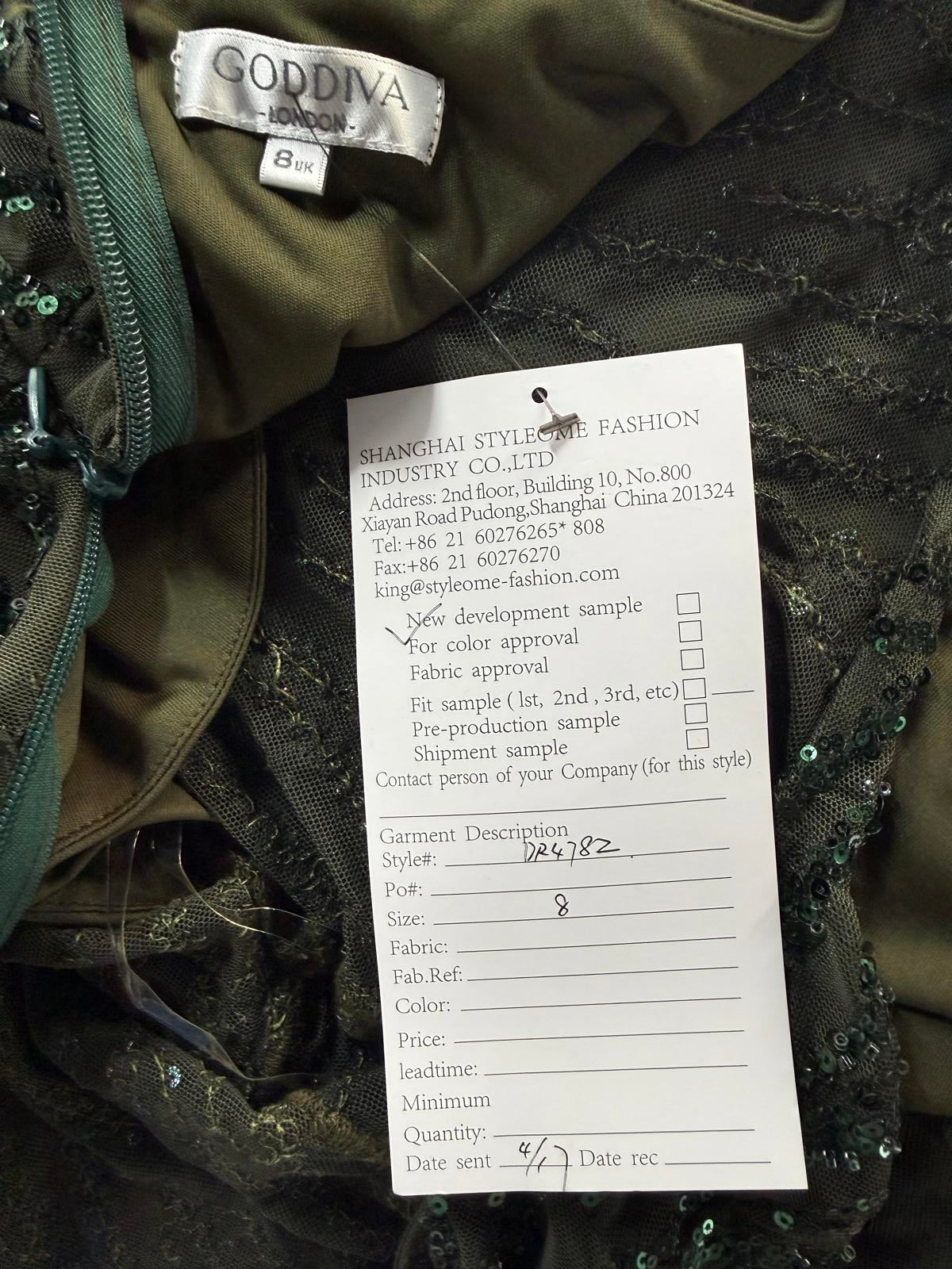 Goddiva Green Sequin Beaded Maxi Dress UK 8 Sample Sold Out Colour sku446