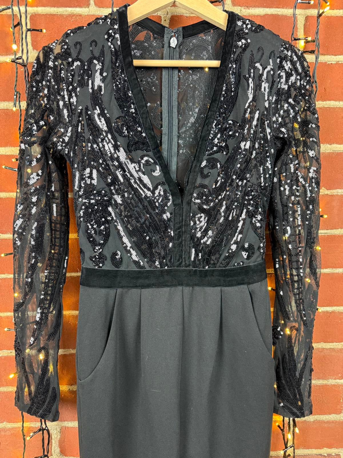 Goddiva London Black Sequin Lace Wide Leg Jumpsuit UK 8 BNWT sku450