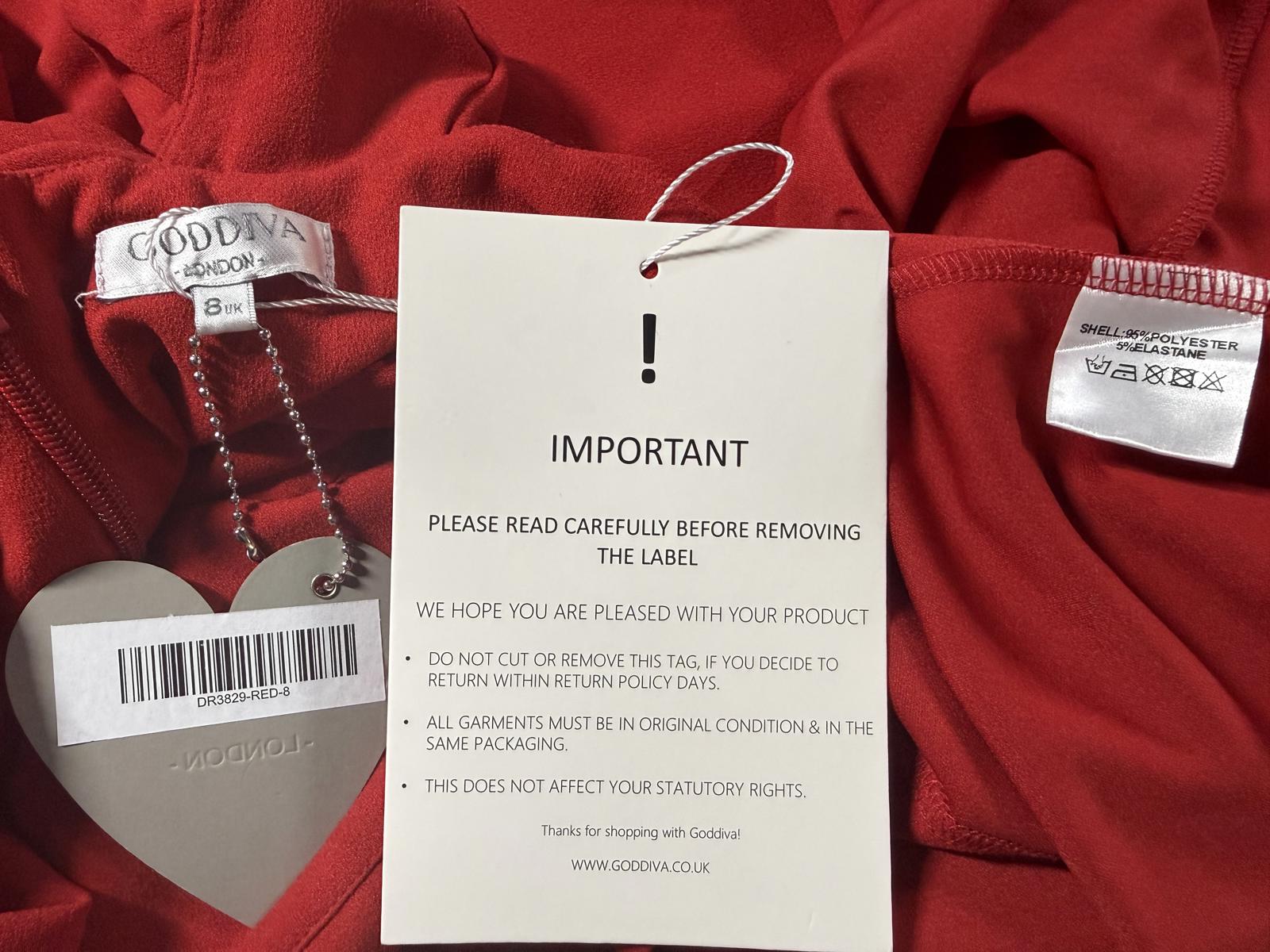 Goddiva London Red One Shoulder Maxi Dress UK 8 BNWT RRP £140 sku452