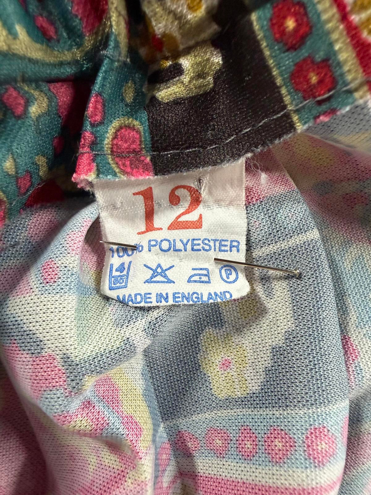 Vintage 90s Pleated Patchwork Midi Skirt UK 12 Made in England Boho Retro sku455