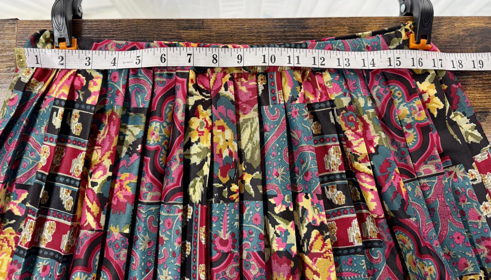 Vintage 90s Pleated Patchwork Midi Skirt UK 12 Made in England Boho Retro sku455