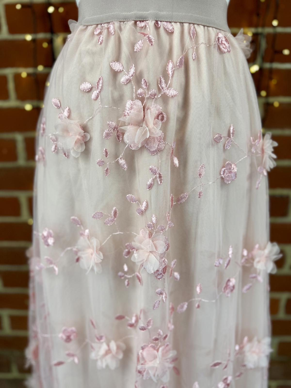 Pink 3D Floral Mesh Midi Skirt UK 14–16 XXL Tulle Occasion Party sku456