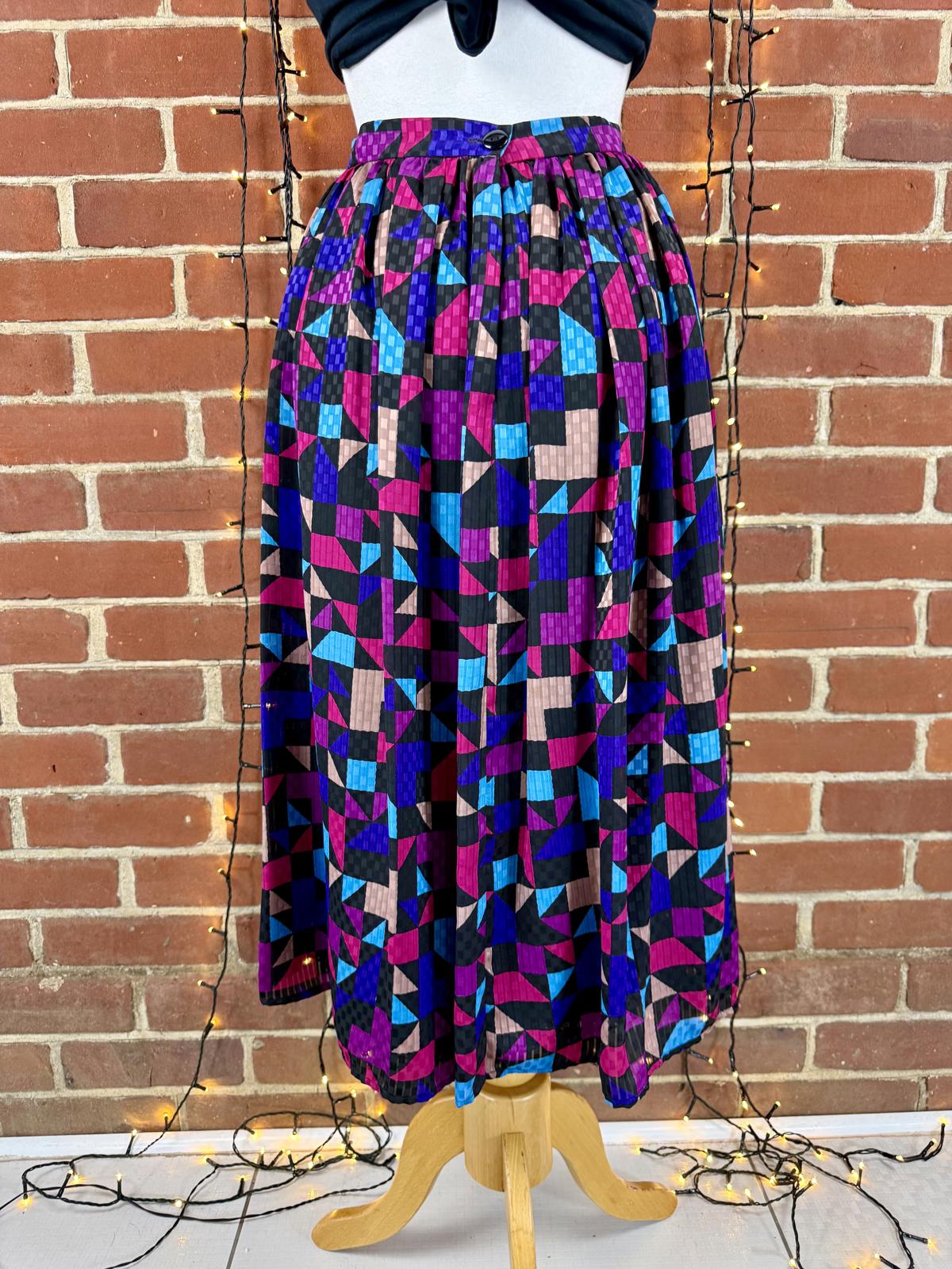 Vintage 80s 90s Geometric Midi Skirt With Pockets UK 6–8 US 2–4