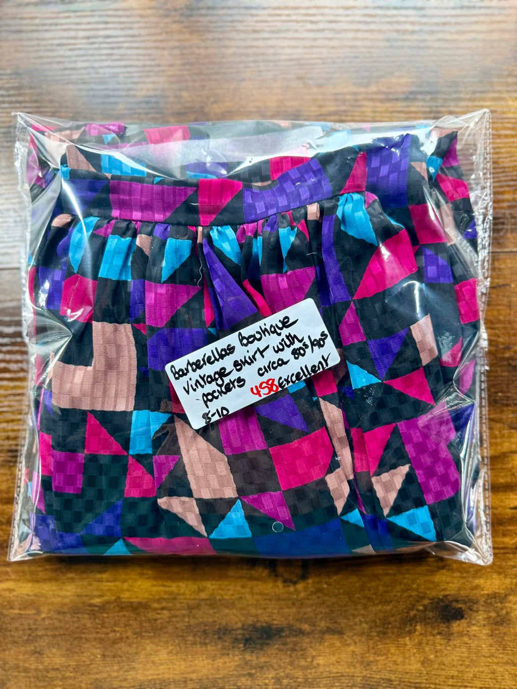 Vintage 80s 90s Geometric Midi Skirt With Pockets UK 6–8 US 2–4