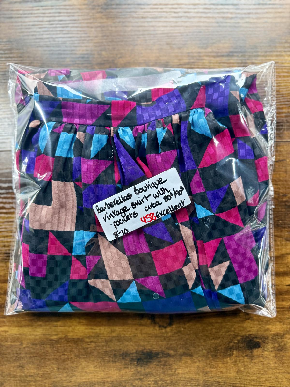 Vintage 80s 90s Geometric Midi Skirt With Pockets UK 6–8 US 2–4