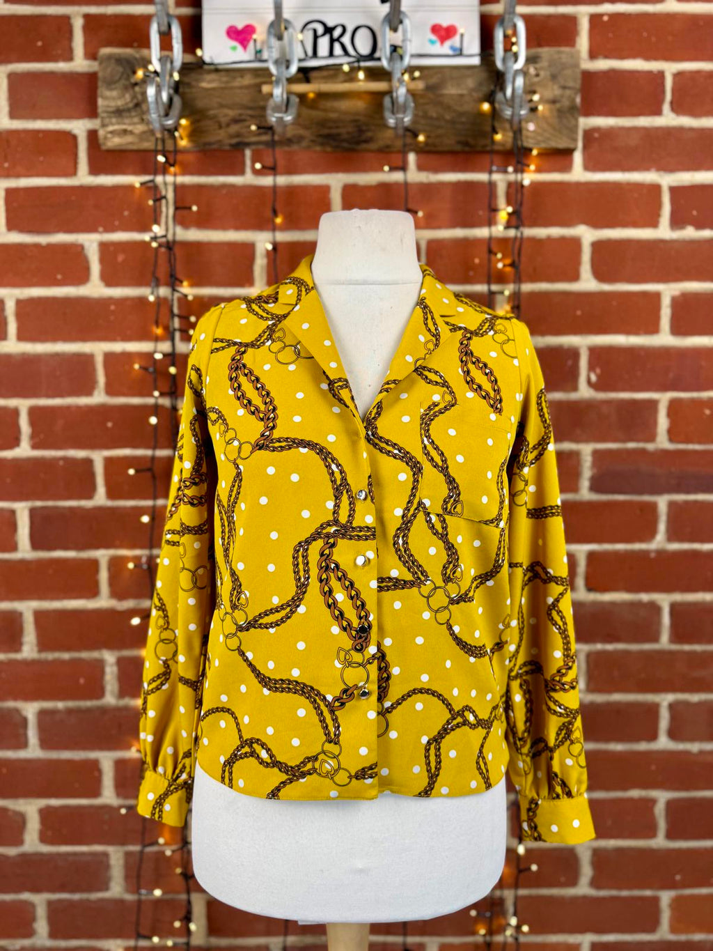 Dorothy Perkins Mustard Chain Print Blouse UK 8 US 4 BNWOT sku465