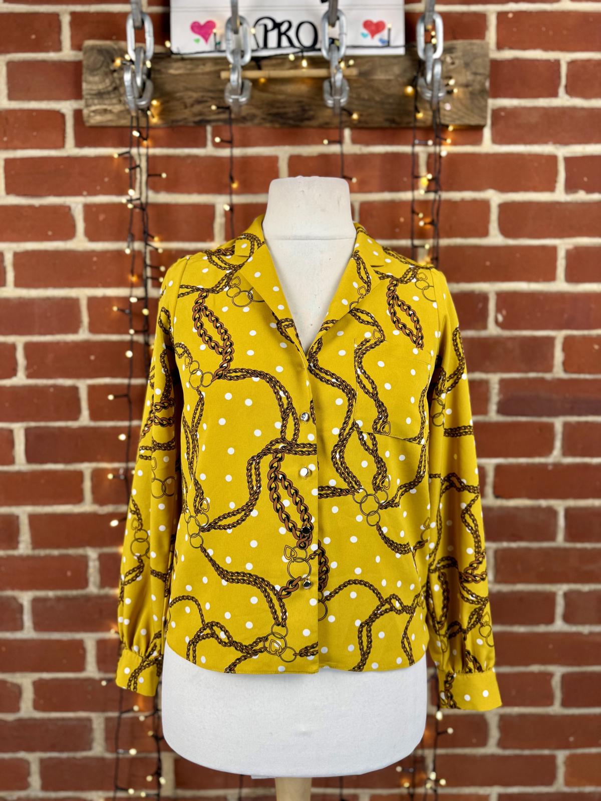 Dorothy Perkins Mustard Chain Print Blouse UK 8 US 4 BNWOT sku465