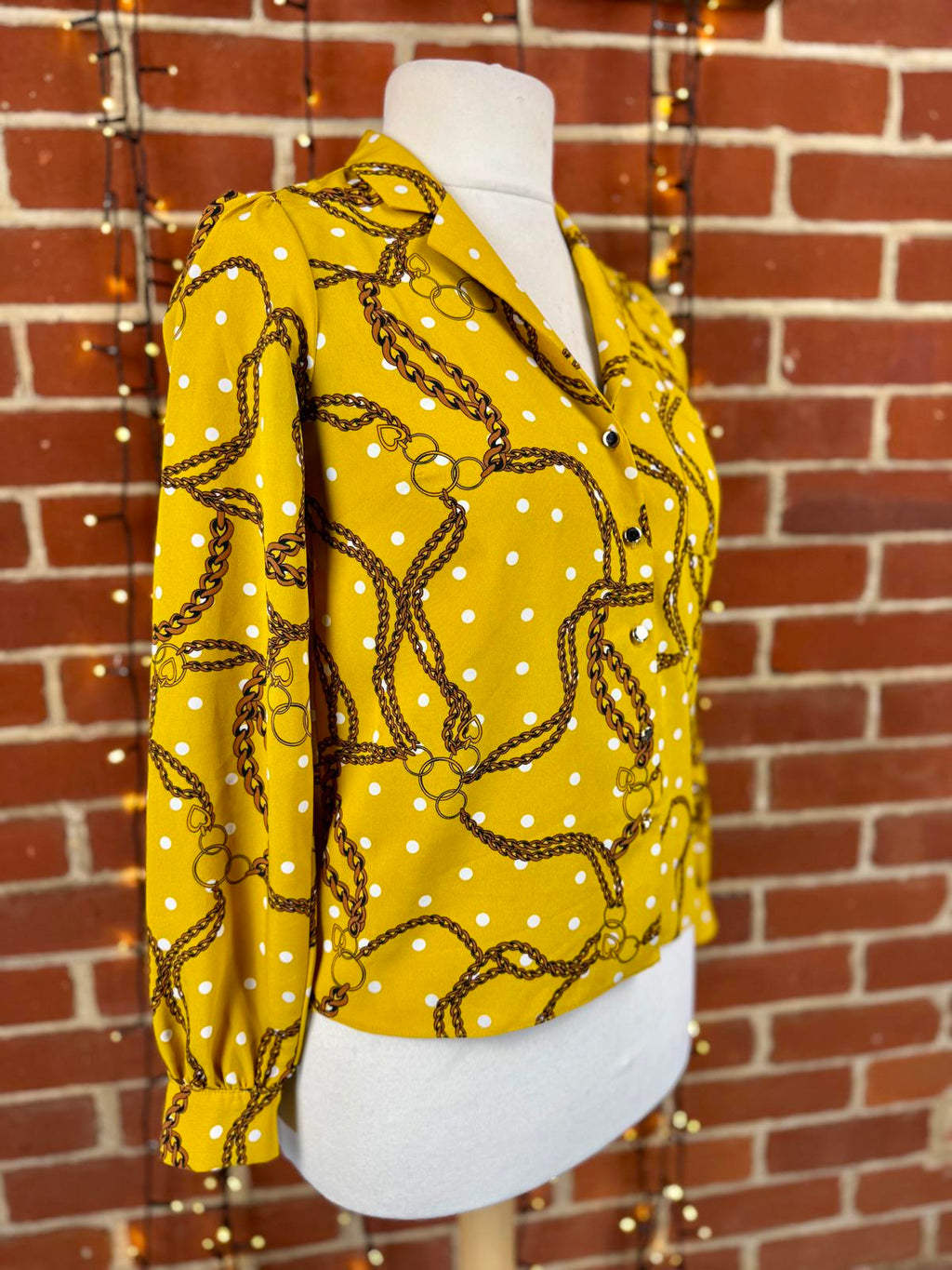 Dorothy Perkins Mustard Chain Print Blouse UK 8 US 4 BNWOT sku465