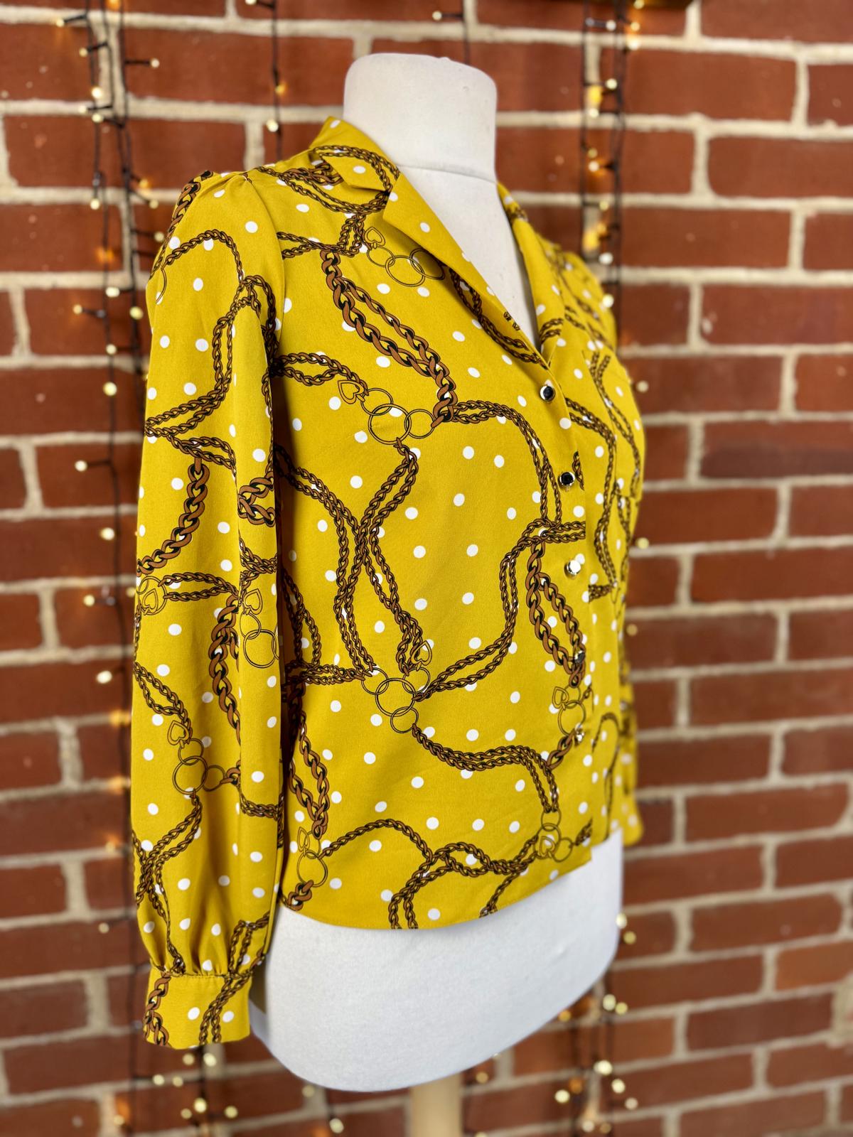 Dorothy Perkins Mustard Chain Print Blouse UK 8 US 4 BNWOT sku465