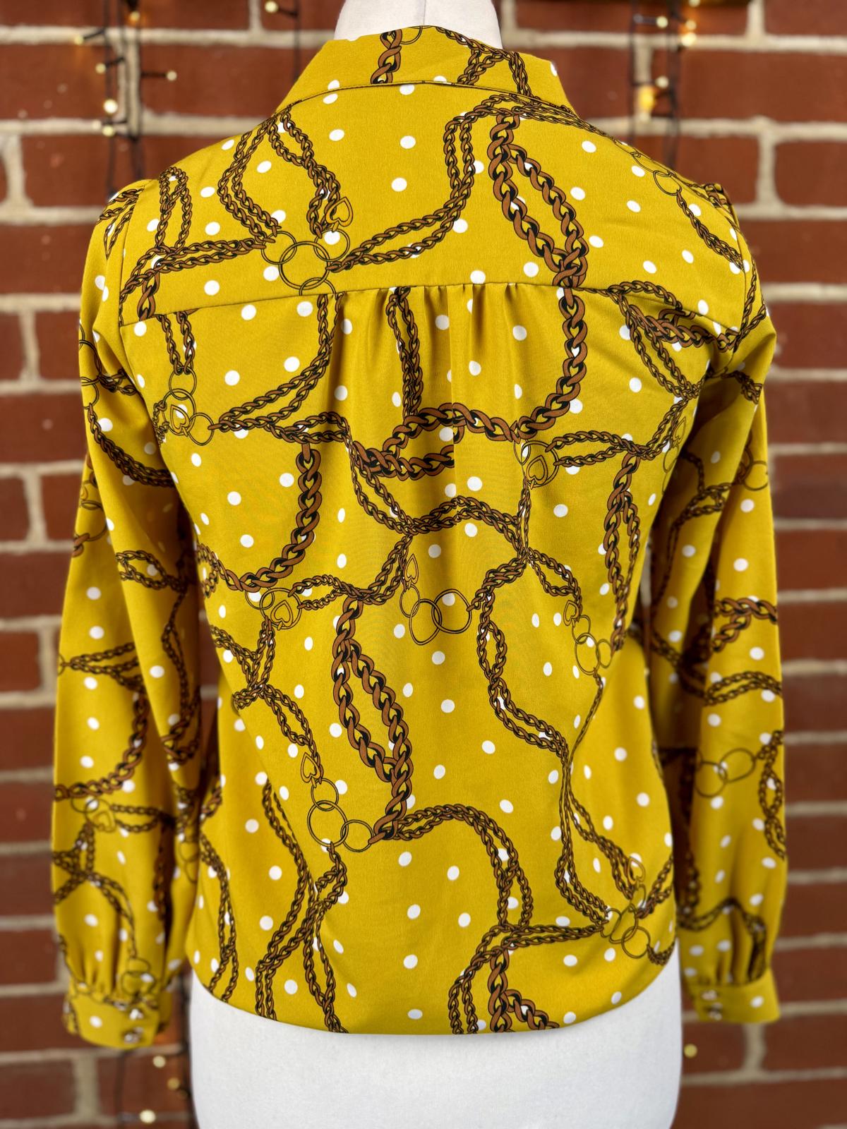 Dorothy Perkins Mustard Chain Print Blouse UK 8 US 4 BNWOT sku465