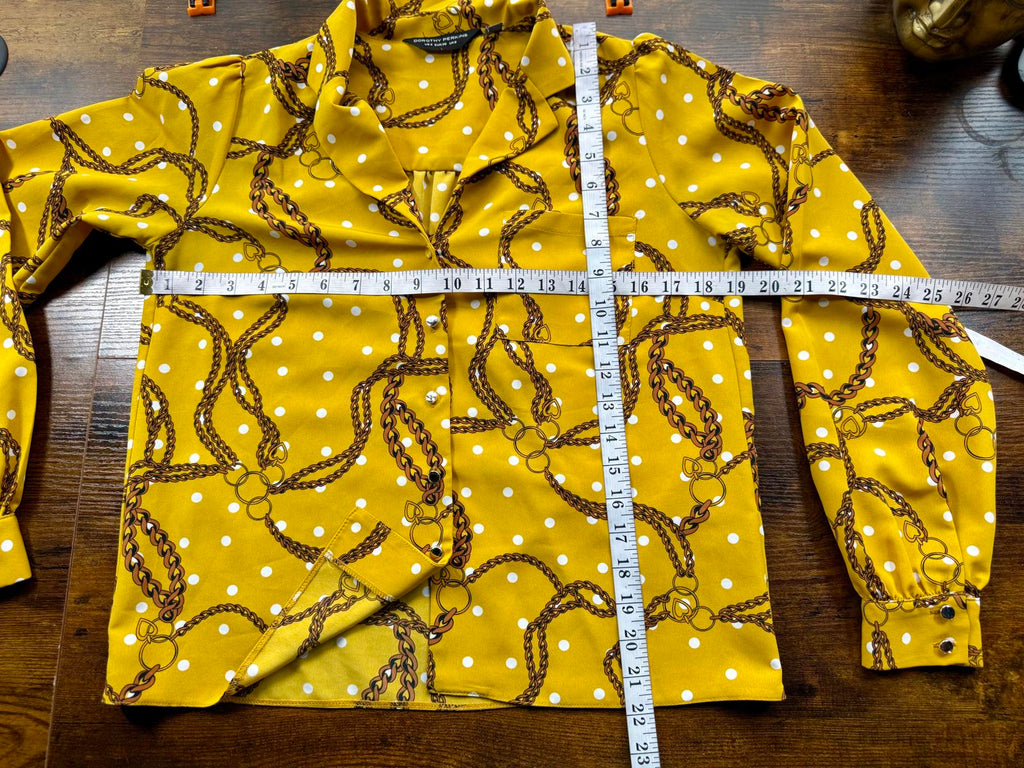 Dorothy Perkins Mustard Chain Print Blouse UK 8 US 4 BNWOT sku465