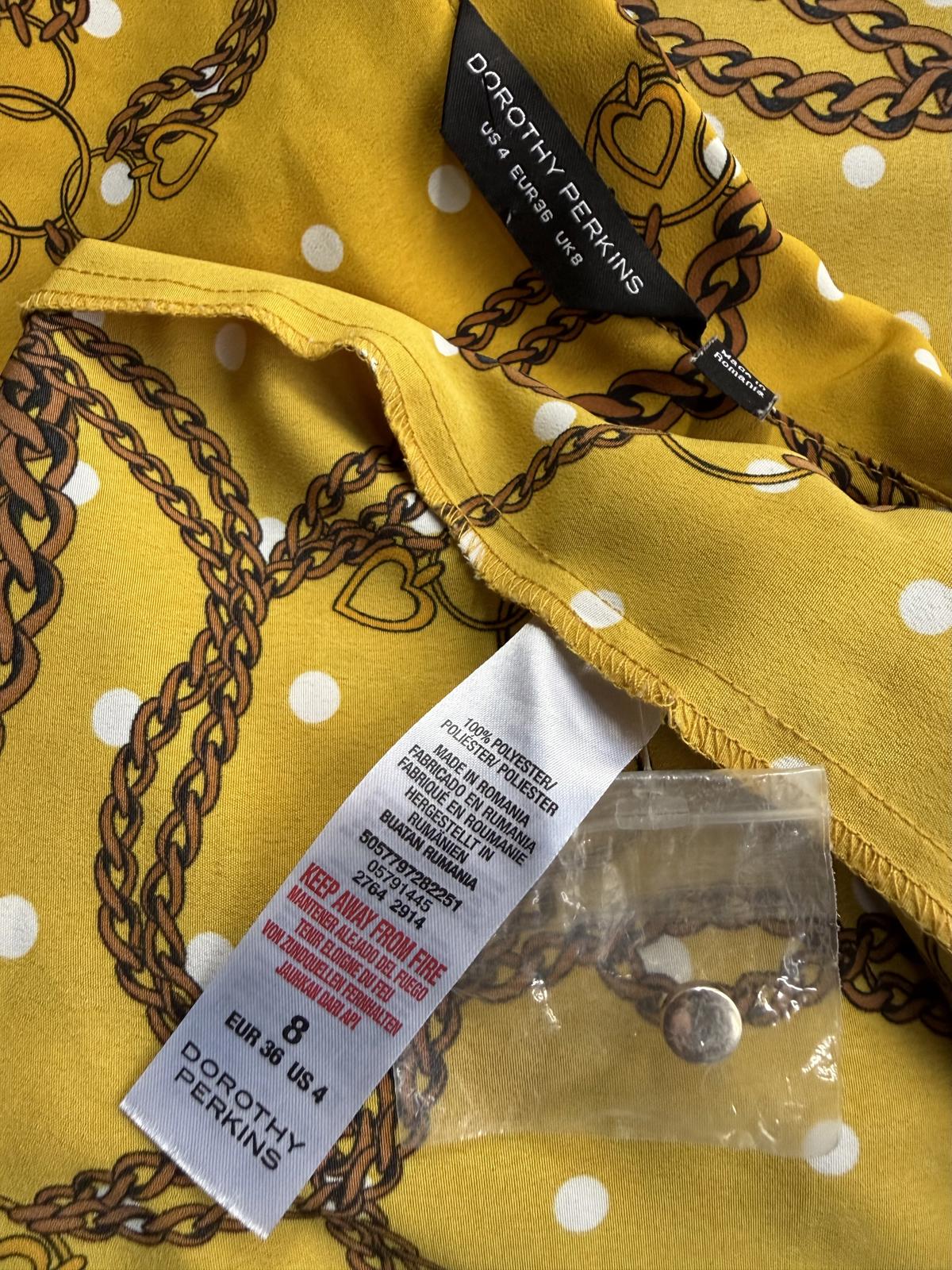 Dorothy Perkins Mustard Chain Print Blouse UK 8 US 4 BNWOT sku465