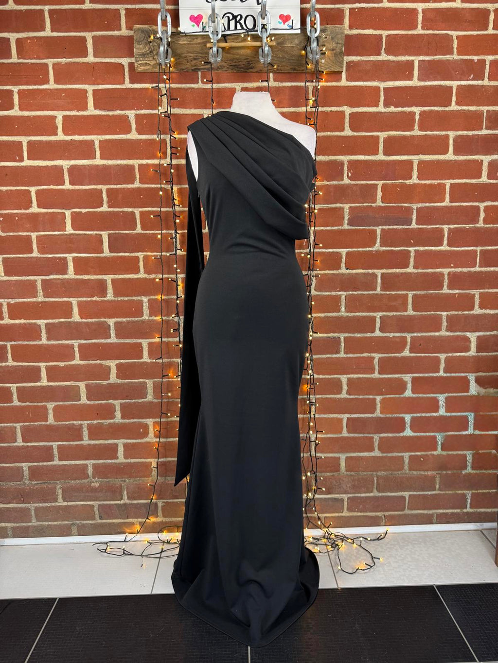 Goddiva One Shoulder Bardot Maxi Dress Black UK 8 US 4 DR4830 BNWT        sku471