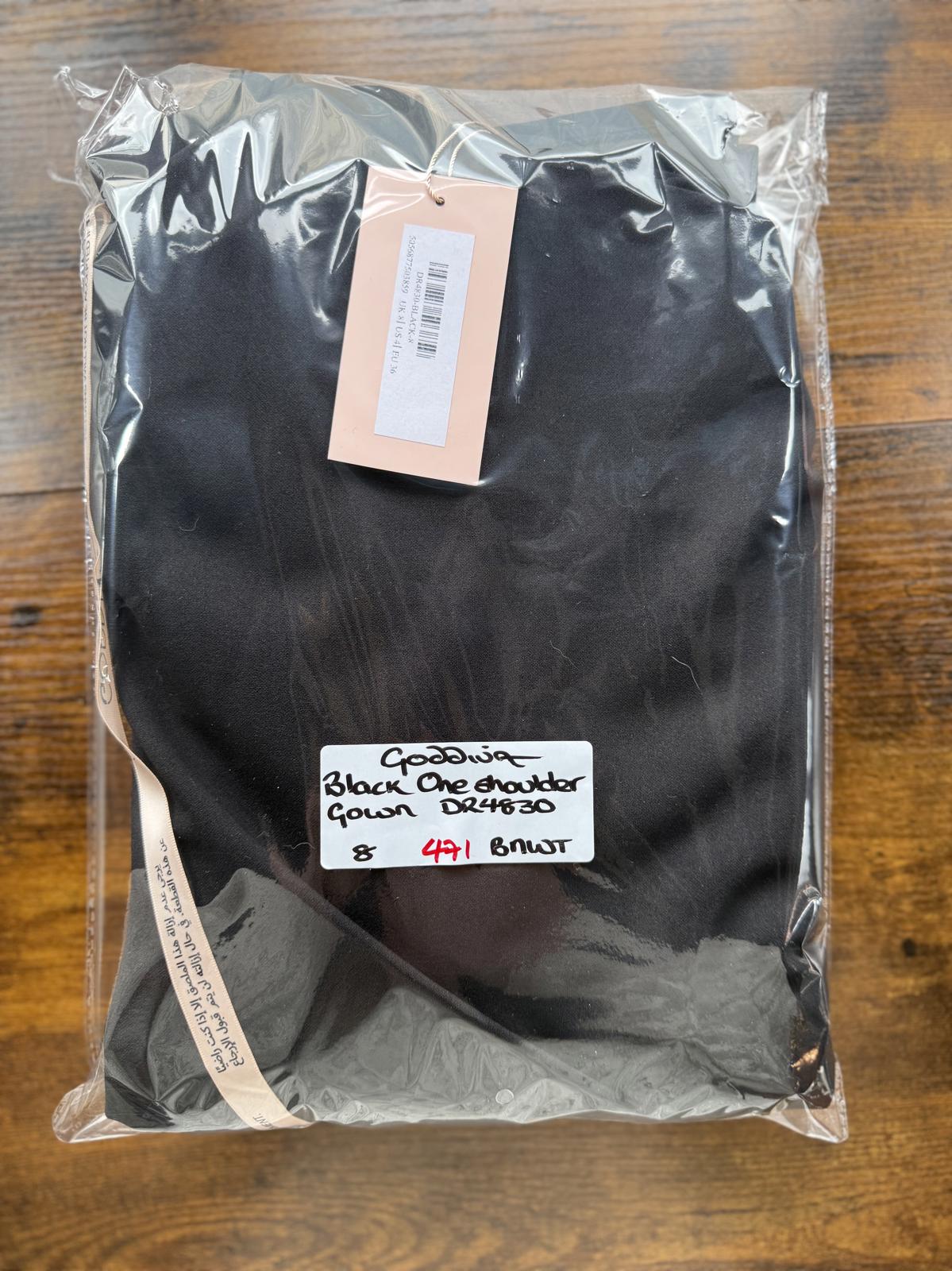 Goddiva One Shoulder Bardot Maxi Dress Black UK 8 US 4 DR4830 BNWT        sku471