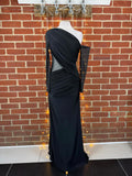 Goddiva Black One Shoulder Maxi Dress UK 8 BNWT Asymmetric Mesh Evening Prom 475