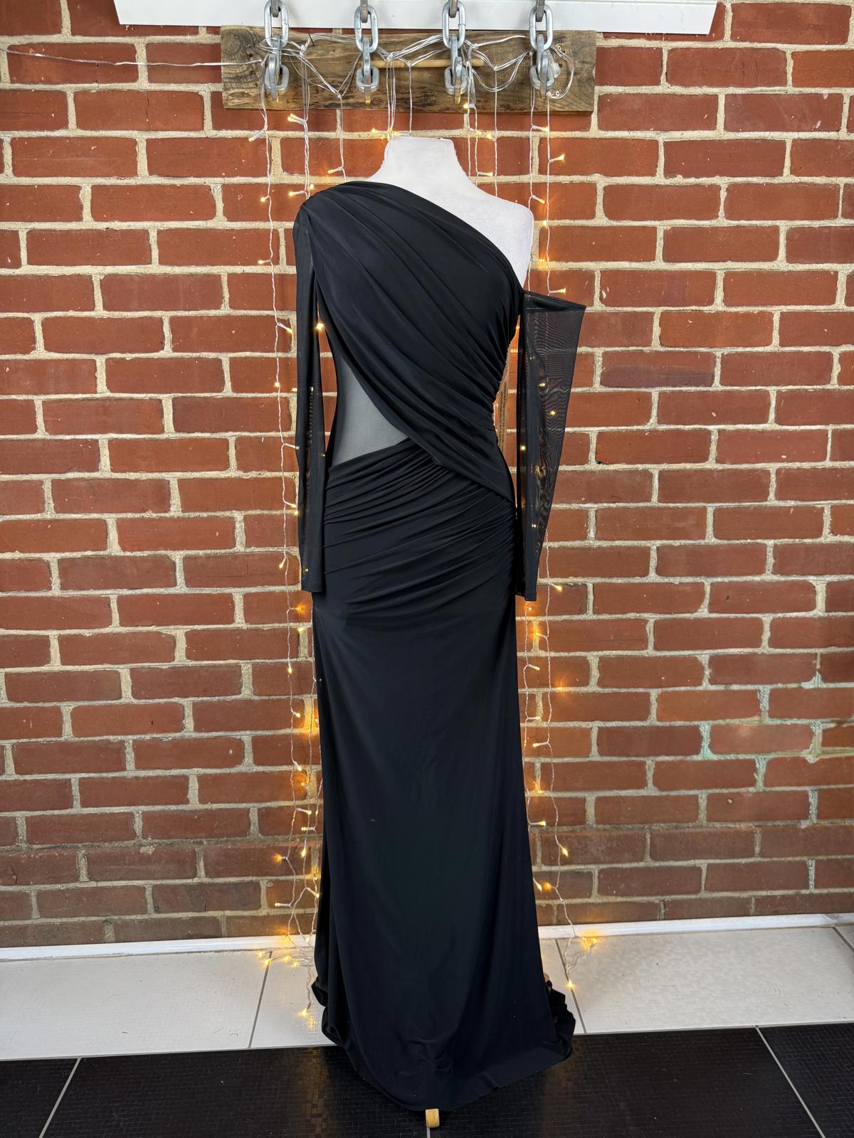 Goddiva Black One Shoulder Maxi Dress UK 8 BNWT Asymmetric Mesh Evening Prom 475