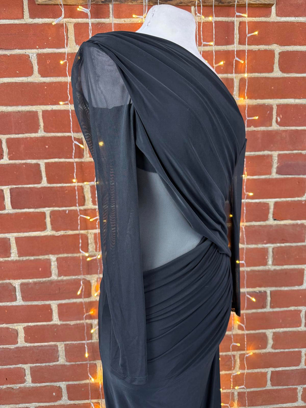 Goddiva Black One Shoulder Maxi Dress UK 8 BNWT Asymmetric Mesh Evening Prom 475