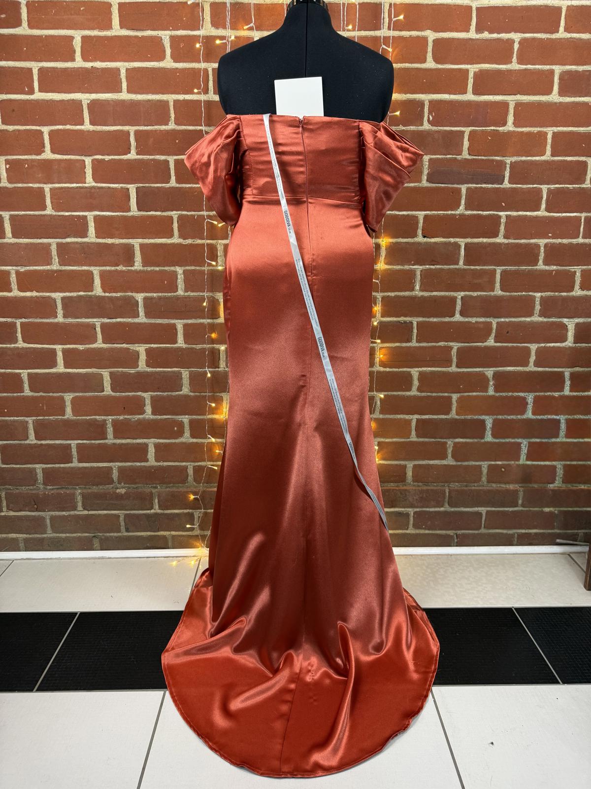 Goddiva Rust Satin Off Shoulder Maxi Gown BNWT Fitted UK 8 US 4 ~Read info!