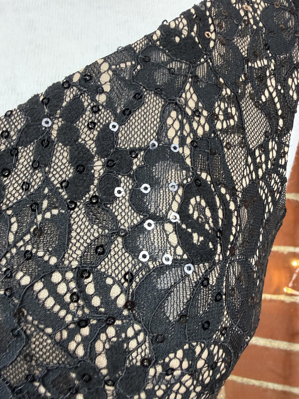 Black Lace Sequin Fit & Flare Midi Dress UK 6–8 Occasion Party Pockets