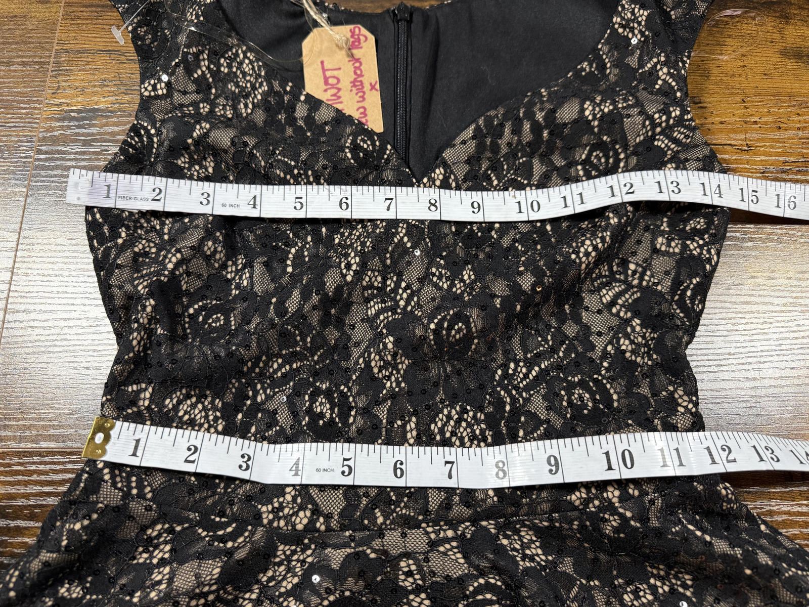 Black Lace Sequin Fit & Flare Midi Dress UK 6–8 Occasion Party Pockets