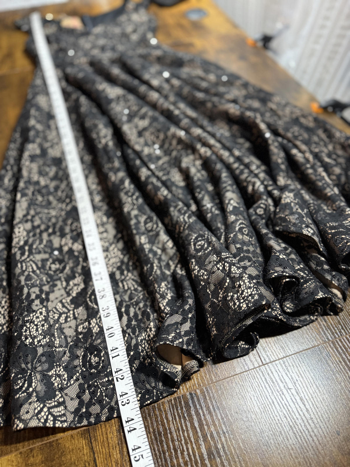 Black Lace Sequin Fit & Flare Midi Dress UK 6–8 Occasion Party Pockets