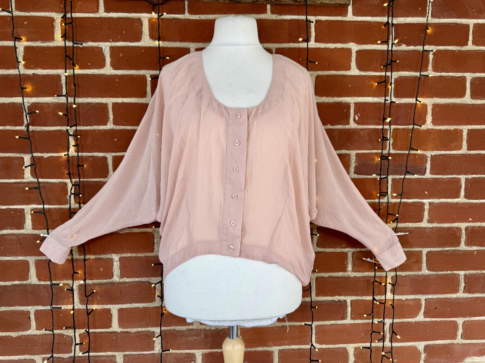 Crafted Blush Pink Button Front Top  Oversized UK 8 Oversized